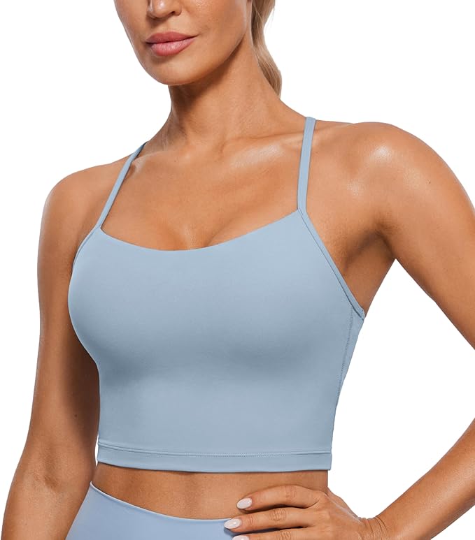 CRZ YOGA Butterluxe Y Back Crop Tank Tops for Women - Spaghetti Straps Racerback Padded Yoga Workout Longline Sports Bras