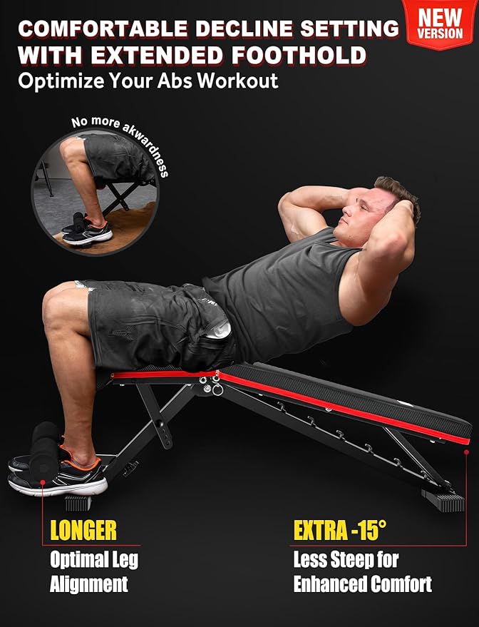 LINODI Adjustable Weight Bench for Home Gym，Foldable Incline Decline Flat Workout Bench for Full Body Strength Training, Dumbbell Press & Ab Exercises