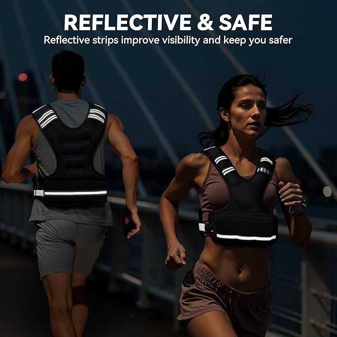 HEETA Adjustable Weighted Vest for Women Men, 4-10lbs/10-18lbs/20-32lbs Body Weight Vest Exercise Set with 6 Ironsand Weights & Reflective Strips for Walking Running Workout Cardio Strength Training