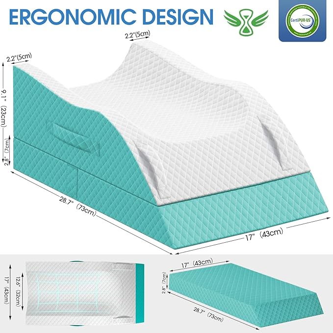 TranquilRelax Elevation Pillows for Leg After Surgery, Memory Foam Adjustable Wedge Pillow for Injury or Rest, Ankle Pillow for Sleeping Blood Circulation Green/Double Leg