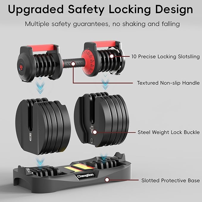 Upgraded Adjustable Dumbbell Set of 2 (52.5 lbs/25 lbs), 15/9 Weights Dumbbell Set, Quick Adjustable Dumbbells For Men and Women Home Gym Workout with Anti-Slip Handle, Safe and No Falling