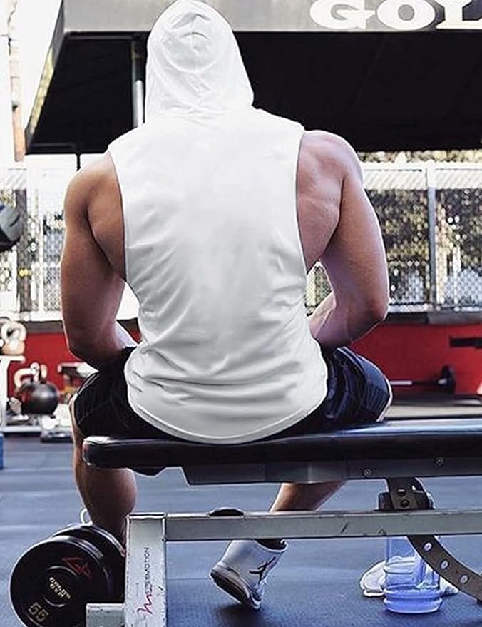 Babioboa Men's Workout Hooded Tank Tops Sports Training Sleeveless Gym Hoodies Bodybuilding Cut Off Muscle Shirts