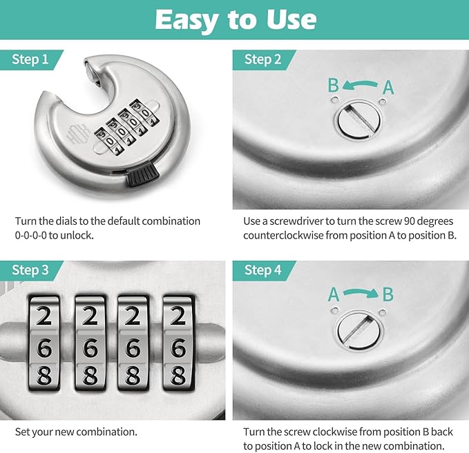 HOX Boron Shackle Combination Disc Lock, 70mm Stainless Steel Body, Heavy-Duty Weather-Resistant and Anti-Cut Padlock for Storage Units, Garages, Sliding Doors, and Cabinets (4 Pack)
