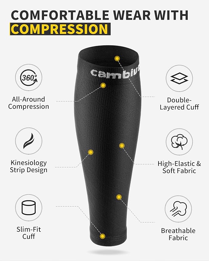 CAMBIVO 3-Pair Calf Compression Sleeves for Men & Women – Footless Socks for Shin Splints & Leg Pain Relief, 1 Pair Available