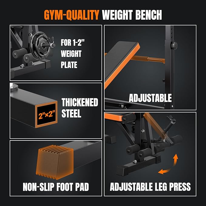 YOLEO 6 in 1 Space Saving Weight Bench with Rack, Fast Folding & Adjustable Workout Bench, Bench Press Rack/Leg Extension/Preacher Curl/Sit Up(1-Step Folding & Easy Assembly)