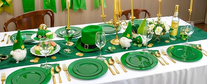 FLOWERCAT 60PCS Green Plates & St. Patrick's Day Plates - Heavy Duty Dark Green plates Disposable for St. Patrick's Party&Easter- Include 30PCS 10.25" Dinner Plates & 30PCS 7.5" Dessert Plates