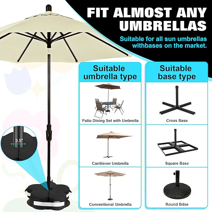 Lawn Social Umbrella Base Weight Bag, Round Heavy Duty Sand Bags for Cantilever Patio Umbrella, Universal Fit for Any Offset Design, Stabilize and Secure Umbrella (Black)