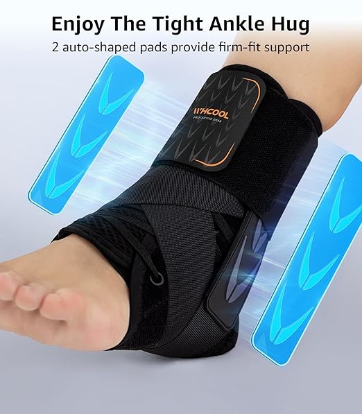 Slim-Fit Ankle Brace for Sprained Ankle, Quick Lace Up Ankle Support for Women Men with 2 Auto-Shaped Pads, Air Fabric Cool Ankle Stabilizer for Injury Recover, Running,Sports, L(13”-14”)