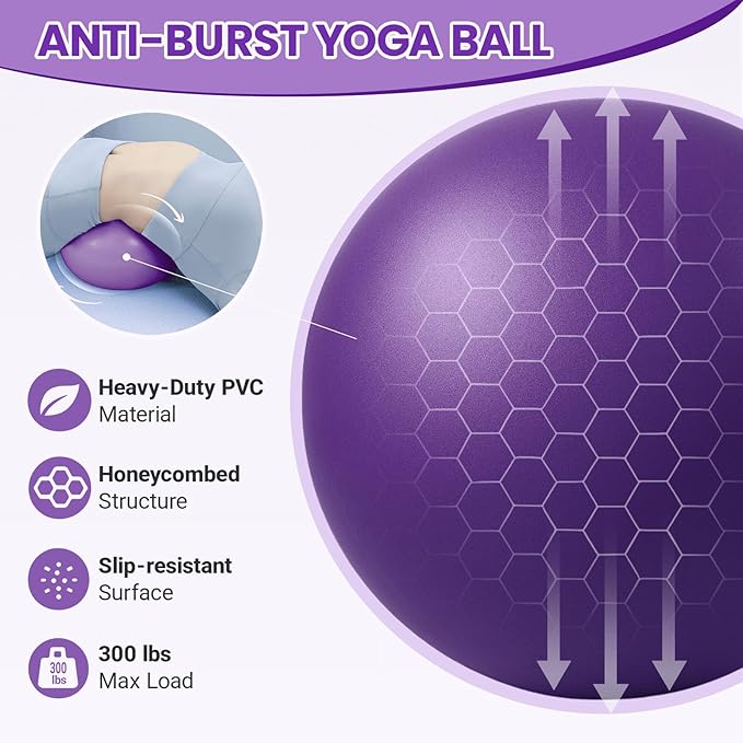 MoldFun Mini Yoga Pilates Ball 10 Inch for Stability Exercise Training Gym Anti Burst and Slip Resistant Balls with Inflatable Straw