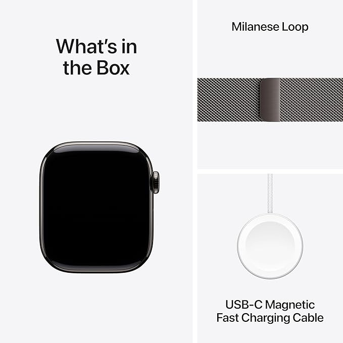 Apple Watch Series 11 [GPS + Cellular 42mm] Smartwatch with Slate Titanium Case with Slate Milanese Loop. Sleep Score, Fitness Tracker, Health Monitoring with AppleCare+ (2 Years)