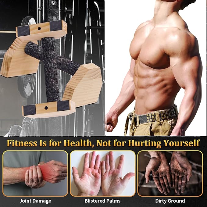 Push-up Stand, 2 PCS Wood Pushup Bars Non-Slip Base Exercise Home Workout Equipment, Wooden Parallettes Handle Stands Grip for Men Strength Training, Planks Calisthenics