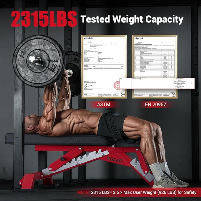 YOLEO Commercial Adjustable Weight Bench - MAX 2315LBS Heavy Duty Workout Bench for Home Gym, Flat/Incline/Decline Bench Press 2.4" Thick Pad (6-Step Assembly)