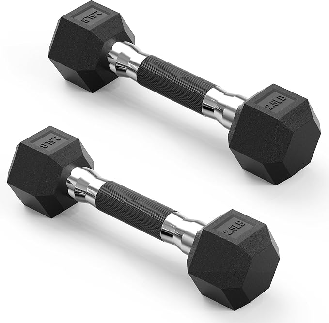 PAPABABE Hex Dumbbell Set with Rubber Grip 2.5-125lb, Odorless Rubber Coated Weight Fixed Dumbbells Set of 2, Weights for Women at Home, Hand Weights for Home Gym & Strength Training,Pesas Para Ejercicios