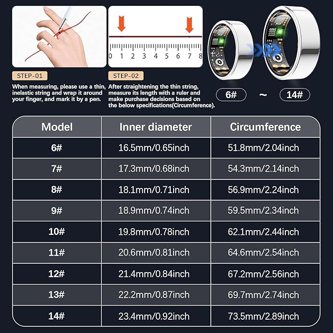 Smart Ring for Women Men, Fit Ring with Heart Rate, Blood Oxygen, HRV, Sleep Monitor, Stress, Step Counter, IP68 Waterproof Fitness Rings for iPhone & Android, No Subscription Fee (Silver, 7#)