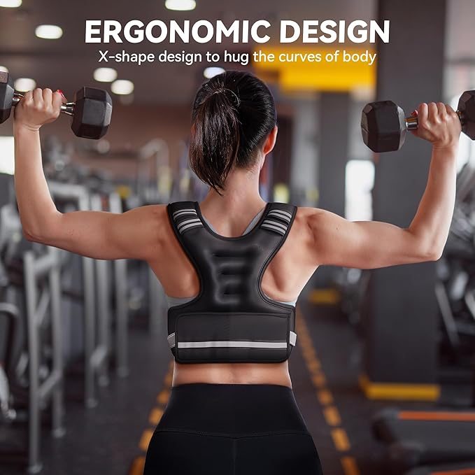 HEETA Adjustable Weighted Vest for Women Men, 4-10lbs/10-18lbs/20-32lbs Body Weight Vest Exercise Set with 6 Ironsand Weights & Reflective Strips for Walking Running Workout Cardio Strength Training