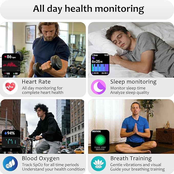 Smart Watch (Answer/Make Call) for iPhone&Android, 1.83" Smartwatches with Sleep Monitor Heart Rate Activity Tracking, IP68 Waterproof, Fitness Tracker 100+Sport, Reloj Inteligente 30 Day+Battery Life