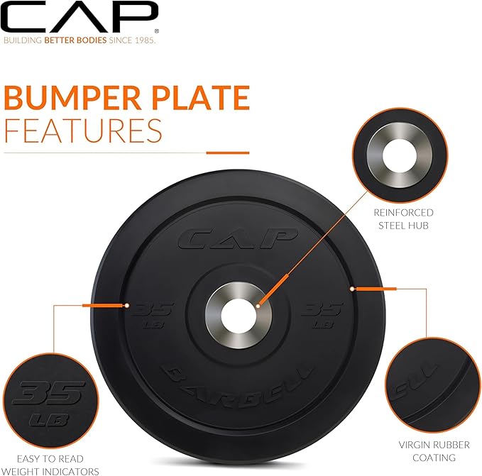 CAP Barbell Olympic Weight Set with 7ft Barbell & Bumper Plates | 160-370 lbs | Multiple Options