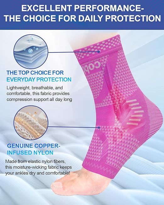 LISEPWU Copper Ankle Brace, Copper Infused Ankle Support Compression Sleeve for Men & Women, for Foot Pain Relief, Sprained Recovery, Achilles Tendonitis, Daytime or Night Use(Purple XL)