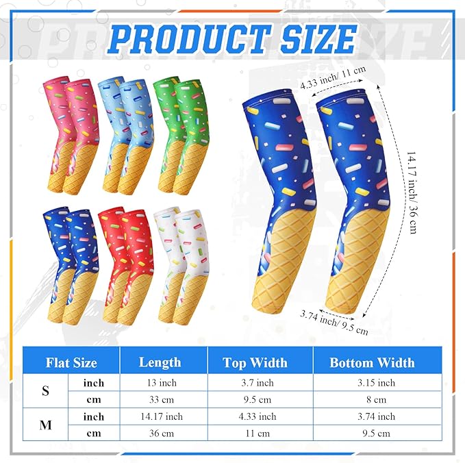 Shyyween 6 Pair Ice Cream Drip Baseball Arm Sleeve Youth Cross Sun Protection Compression Arm Sleeve American Flag Sport Gift