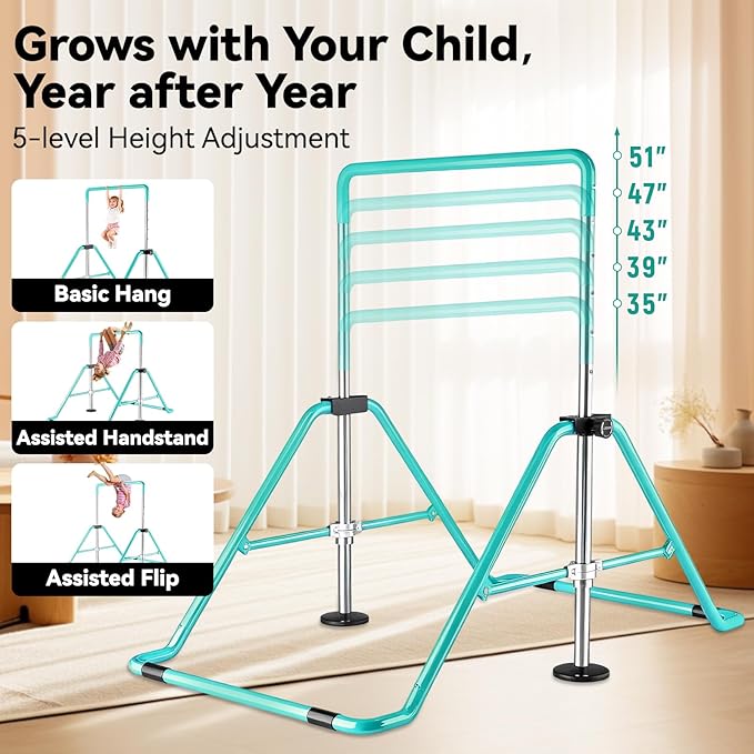 Kids Gymnastics Bar Gymnastic Equipment for Home Adjustable Height Gymnastic Training Bar Gymnastic Stuff for 3-7 Years Old Girls