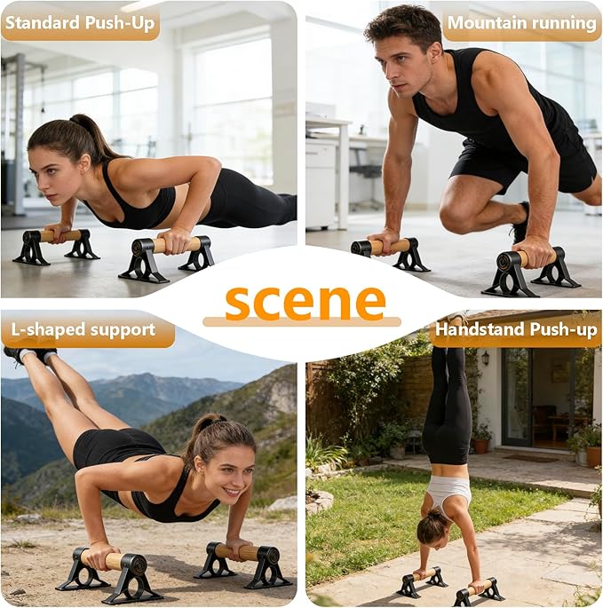 Solid Wooden Parallettes Bars, Anti-Slip Calisthenics Handstand Bars with Sturdy Metal Brackets, 800 LBS Weight Capacity for Fitness & Floor Workouts