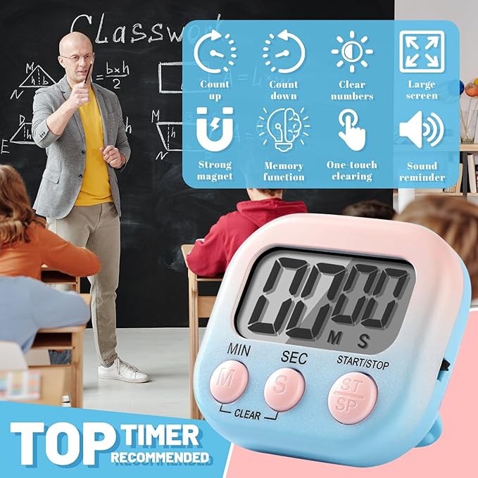 24 Pcs Multi-Function Electronic Timer Small Digital Kitchen Timer Digital Timers for Cooking Classroom Study Gym Magnetic Back and Large Display Exercise with Countdown/Up Mode
