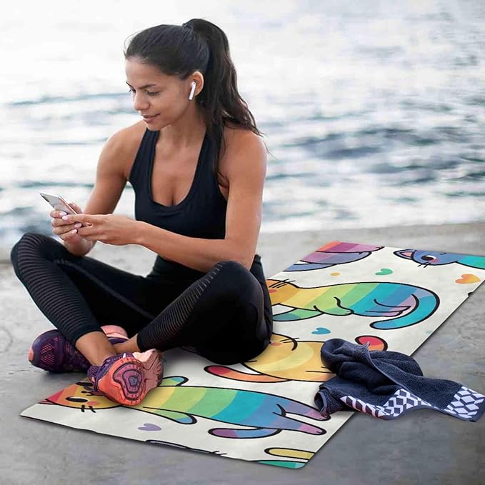 Cute Rainbow Cat Yoga Mat Thick Non Slip Yoga Mat Workout Mat for Men Women, Exercise & Exercise Mat for Home Gym, Yoga, Pilates, Stretching, and Floor