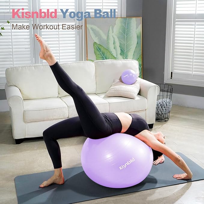 kisnbld Exercise Ball, Extra Thick Yoga Ball for Workout Pregnancy Stability, 4 Sizes Anti-Burst Balance Ball with Foot Pump - Heavy Duty Fitness Ball Chair for Office, Home & Gym