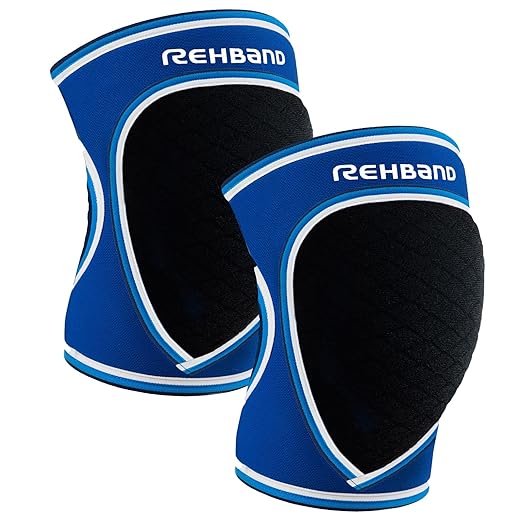 Rehband Knee Pads for Volleyball, Handball & Indoor Sports, Neoprene Knee Sleeve Protector, Comfortable & Snug Fit, Shock-absorbing Sports Knee Pads Unisex, Colour:Blue - 1 Pair, Size:Large
