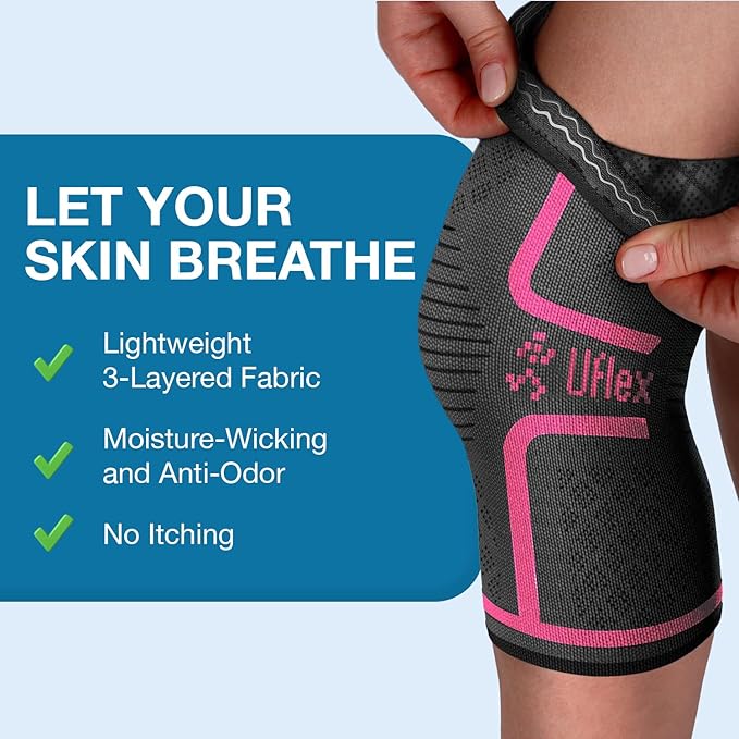 UFlex Athletics Knee Brace for Men and Women Knee Compression Sleeve Support for Arthritis Joint Pain Relief, Workout, Swelling, Sports, Circulation, Running, Recovery Support for ACL & Meniscus Tear