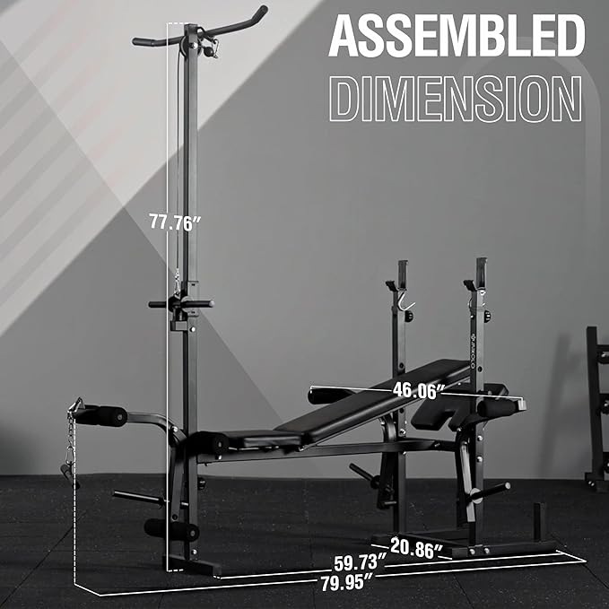 Mikolo 8 in 1 Olympic Weight Bench Set with Leg Extension and Leg Curl, Multi-Function Bench Press Set with Preacher Curl Pad and Chest Fly, Full-Body Strength Training Equipment