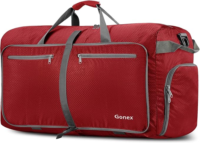 Gonex Large Foldable Travel Duffle Bag with Shoes Compartment, Packable Lightweight Water Repellent Duffel Bag for Camping Gym Weekender Bag