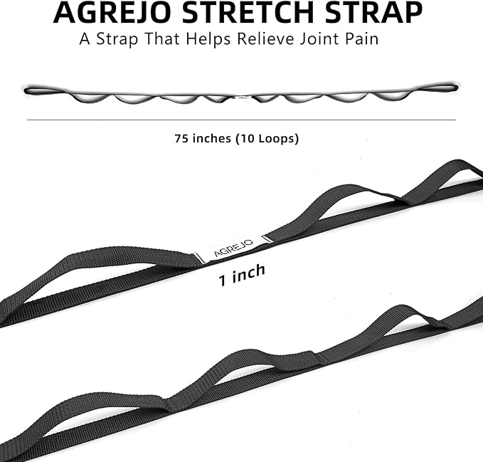 AGREJO Stretching Strap Yoga Strap Physical Therapy for Home Workout, 10 Loops Non-Elastic Stretch Band for Pilates, Flexibility, Exercise and Gymnastics