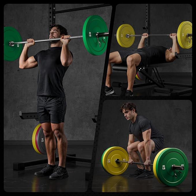 Colored Bumper Weight Plates Olympic Weight Plate Set 2-Inch, 10/15/25/35lb Rubber Weight Plates Set for Strength Training Home Gym, Barbell Weights Plates for Heavy Weight Lifting