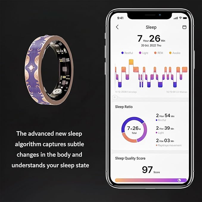 Smart Ring for Women Gift, Fitness & Vital Signs Monitoring, Sleep Tracker/Remote Photography/No Subscription(Purple,8#)