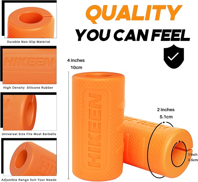 Hikeen Thick Bar Dumbbell Grips,Non Slip Hard Rubber Barbell Grips,Grips for Weight Lifting, Muscle Building-1.77", 2", 2.25" & 2.75" Outer Diameter