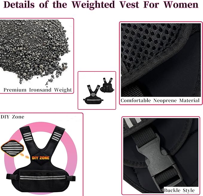 Adjustable Weighted Vest for Women, Weighted Vests with Reflective Strip and Large Pocket for Strength Training for Men & Women