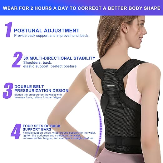 Posture Corrector for Women & Men,2-in-1 Back Brace with Shoulder Support, Adjustable Full Back Straightener for Upper & Lower Back Pain Relief, Hunchback,Scoliosis & Spine Alignment