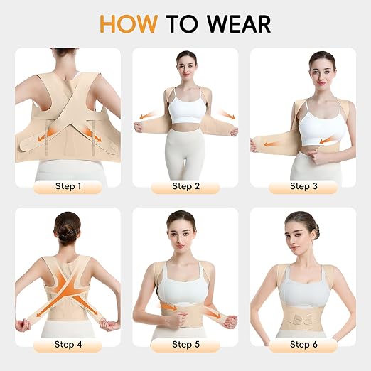 babaka Posture Corrector for Women, Invisible Lightweight Adjustable Back Brace for Upper and Lower Back Pain Relief, Hunchback, Hump, Scoliosis, Thoracic, Spine Corrector Under Clothes (Beige, Medium, Waist: 29''-35'')