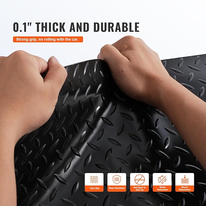 VEVOR Garage Floor Mats, 2 Rolls x 17 x 3.6 Ft PVC Garage Flooring Roll, Non-Slip Diamond Texture, 123.14 sq.ft Covering Space, Black Garage Mats for Under Cars, Garage Industry Gym