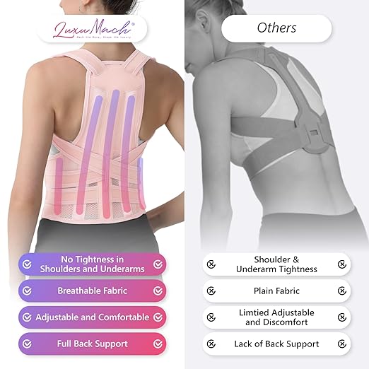 Posture Corrector for Women and Men, Adjustable Shoulder Straightener with Full Back Support, Relief for Lower & Upper Back Pain, Spine, Scoliosis Relief (Pink, Large)