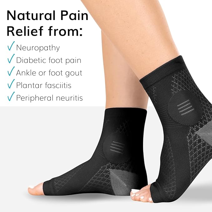 BraceAbility Neuropathy Socks (3 Pairs) - Multipack Peripheral Compression Diabetic Toeless Foot Sleeves for Nerve Damage in Feet, Ankle Gout, Plantar Fasciitis Relief for Men and Women (S - Black)