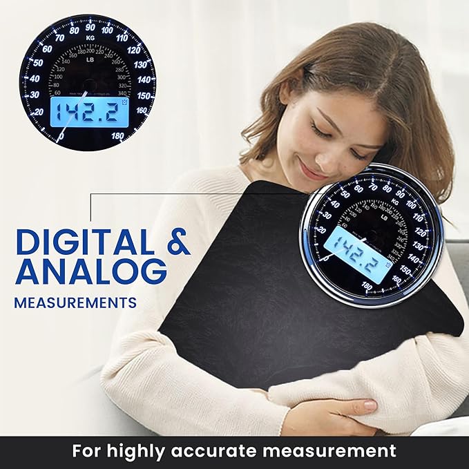 EILISON Highly Advance 2-in-1 Digital & Analog Weighing Scale for Body Weight-400lbs, 4 High Precison GX Sensor Accurate, Thick Tempered Glass, Extra Large Display (New Black)