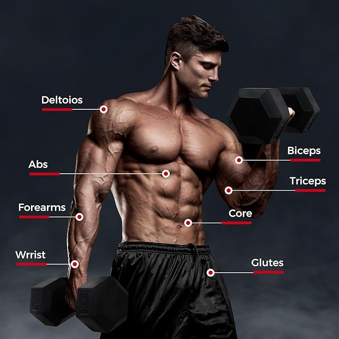 RitFit 250LB/300LB/350LB/550LB/650LB Rubber Hex Dumbbell Sets with Weights Rack, Multiple Color Choices Available, Great Gym Equipment for Home, Strength Training, Workouts