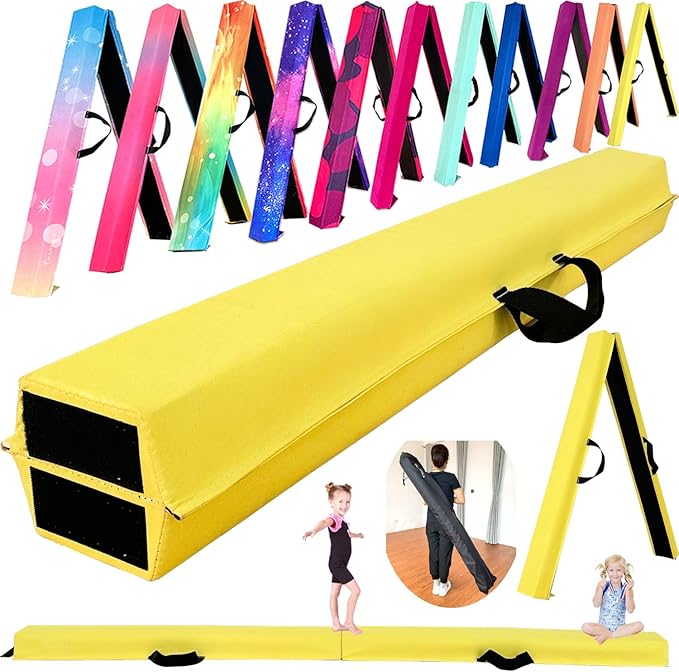MARFULA 6 FT / 8 FT / 9 FT Folding Gymnastics Beam Foam Balance Floor Beam - Extra Firm - Suede Cover - Anti Slip Bottom with Carry Bag for Kids/Adults Home Use