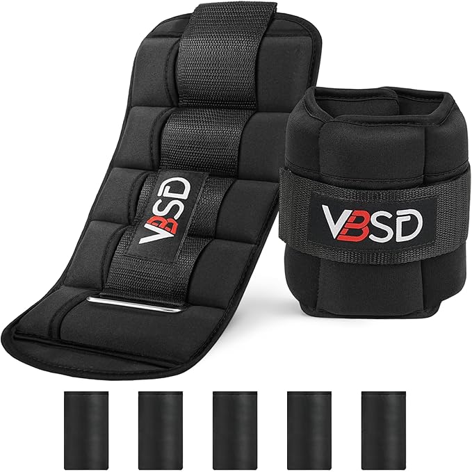 VBSD Adjustable Ankle Weights for Men Women, 2 4 6 8 10 lbs 1 Pair Leg Weight Straps, Weighted Ankle Weight Set with Removable Sandbags for Walking Running Yoga Physical Therapy Gym Home Workout