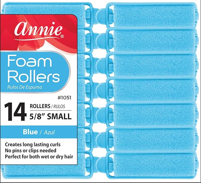 Annie Foam Hair Rollers Small 5/8 Inch, 14 Count Blue Soft Sponge Curlers for Heatless Tight Defined Curls, No Pins or Clips Needed, For Wet or Dry Hair, Comfortable Overnight Set