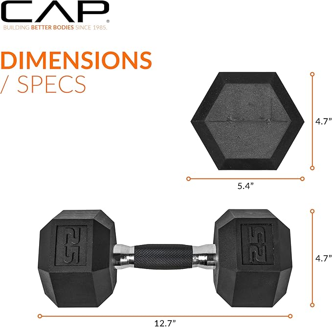 CAP Barbell Coated Hex Dumbbell Weight - Single | 10-120 lbs | Multiple Options