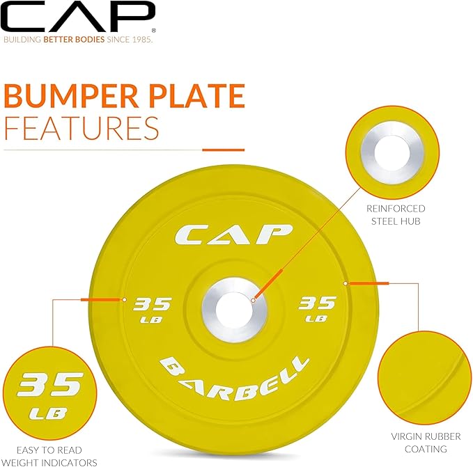 CAP 2-inch Olympic Bumper Plate Weight Set | 100-370 lbs | Multiple Colors | Storage Rack Optional