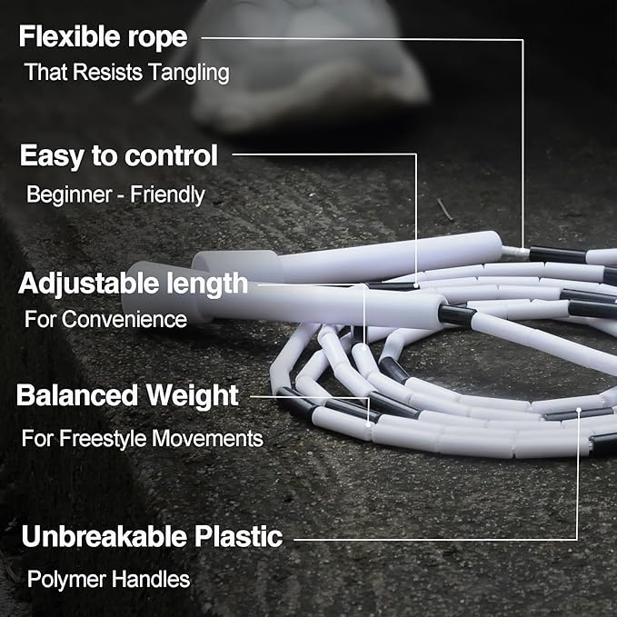 Classic Beaded Jump Rope for Beginners & Adults - Tangle-Free Segmented PP Skipping Rope for Rhythm & Fitness - Adjustable Hard Bead Design with 10 Spare Beads & Bag